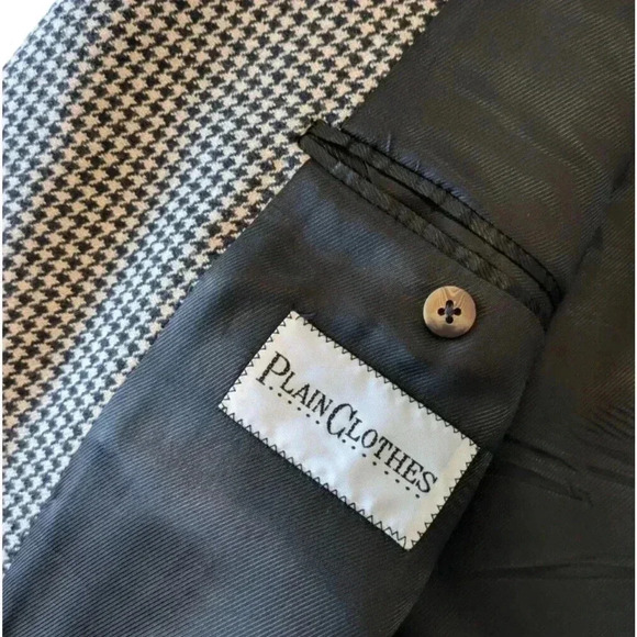 Samuelsohn Black Cream Houndstooth 100% Cashmere Blazer Sport Jacket Size 46 L - Picture 6 of 12